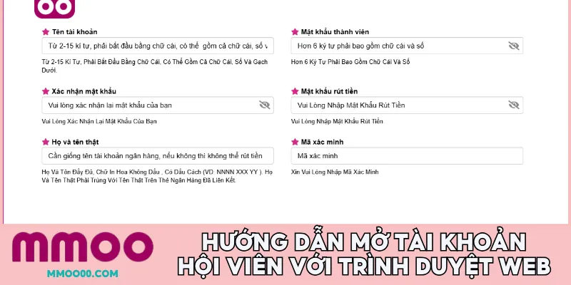 Hướng dẫn mở tài khoản hội viên với trình duyệt web 